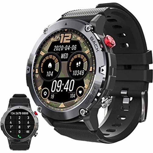 PYRODUM Montre intelligente pour hommes, 1.32" Military Tactical Smartwatch Bluetooth Call – Image 1