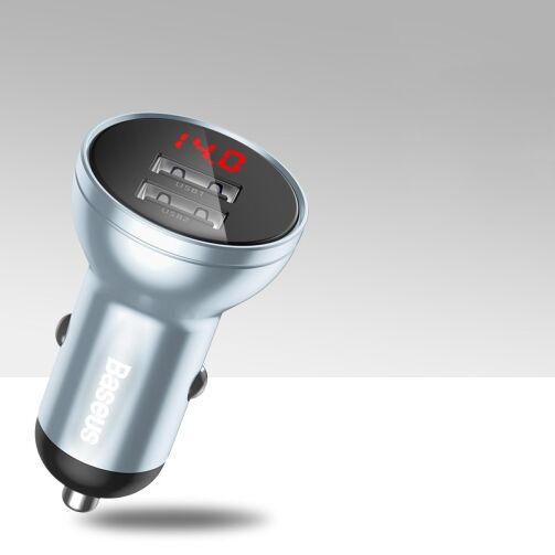 Chargeur De Voiture Baseus - 2x USB 4.8A - 24W Avec LCD - Argent CCBX-OS – Image 1