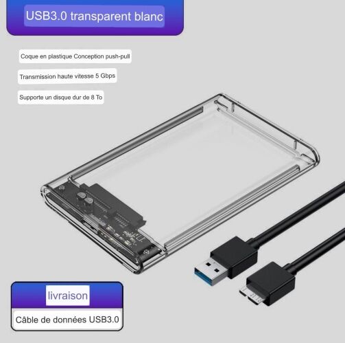 Boîtier pour disque dur externe SATA Micro-B SSD, 2.5 pouces, USB 3.0 – Image 1