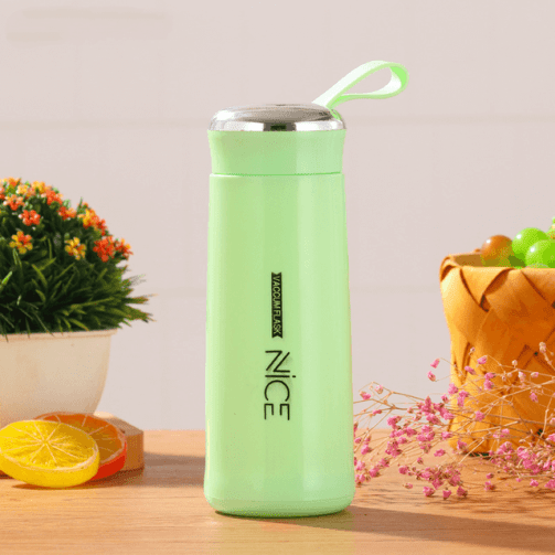 Bouteille thermos coloré portable à petite isolation thermique 400 ml -Vert – Image 1