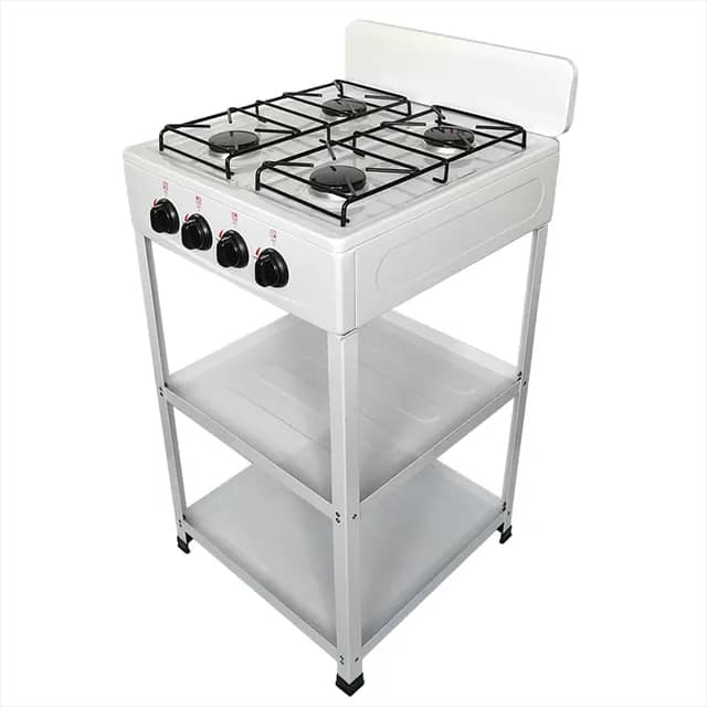 Cuisinière à gaz 4 feux avec étagère - Blanc – Image 1
