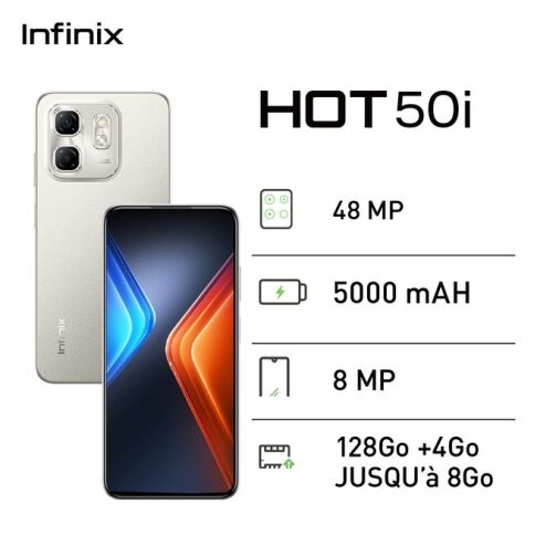 Infinix HOT 50i - 6,78" - 128Go + 4Go - 8 MP - 5000 MAh - Gris – Image 1