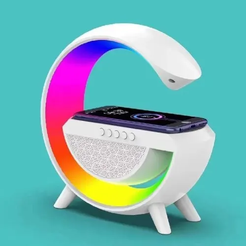 Veilleuse LED RVB intelligente avec chargeur sans fil, haut-parleur Bluetooth, lumière d'ambiance, décoration – Image 1