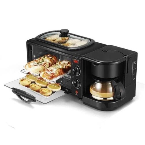Machine à Petit-Déjeuner 3 en 1, Plaque Chauffante Antiadhésive, Plateau De Four, Cafetière – Image 1