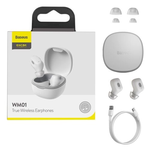 Écouteurs intra-auriculaires sans fil Bluetooth 5.3 Baseus Encok WM01 TWS NGTW240002 – Blanc – Image 1