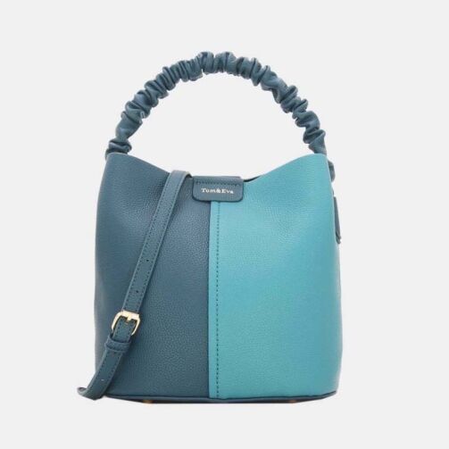 2 Pièces Sac à Main Bicolore Vintage Poigné Ruché  - TOM & EVA - Vert – Image 1
