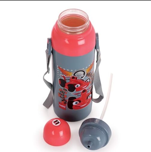 Gourde scolaire isotherme 410ml gris rouge de qualité - Gris – Image 1