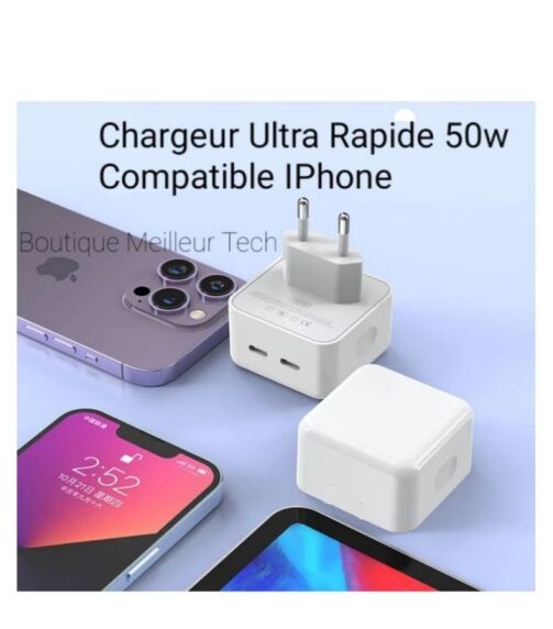 Chargeur adaptateur iPhone 50W turbo rapide – Image 1