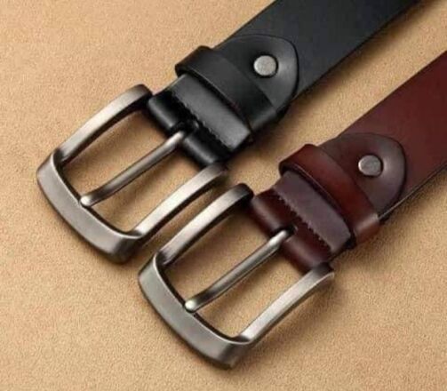 Ensemble 2 ceintures Hommes double faces simili cuir noir-marron – Image 1