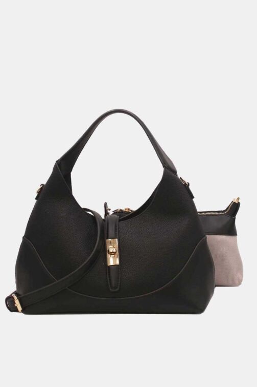 Ensemble 2Pcs Sac Hobo Demi Lune 697 - TOM & EVA - Noir – Image 1