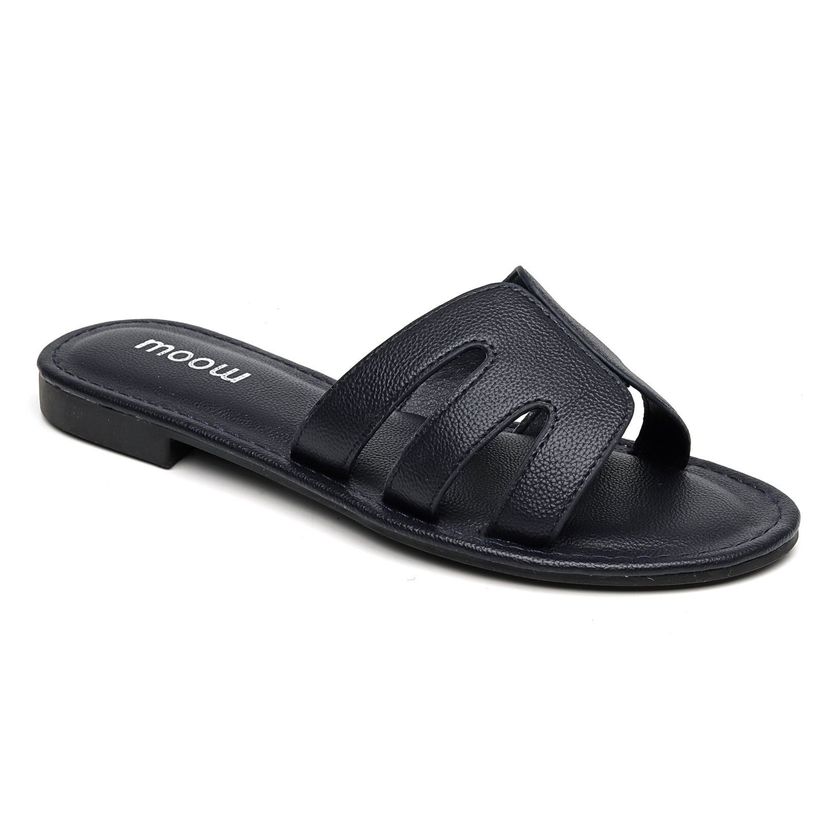 Sandales plates en simili cuir - Moow - Noir – Image 1