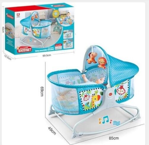 Berceau à bascule portable pour bébé avec musique et vibrations et moustiquaire – Image 1