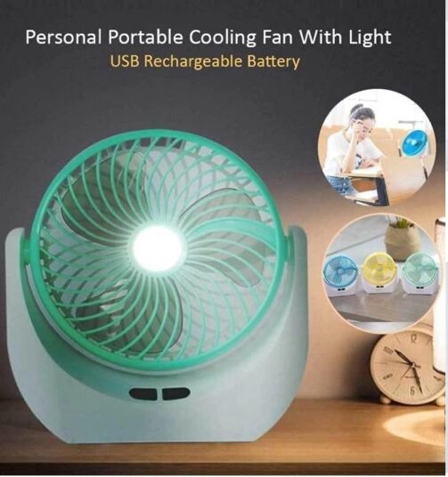 Ventilateur de table puissant rechargeable avec lumière LED – Image 1