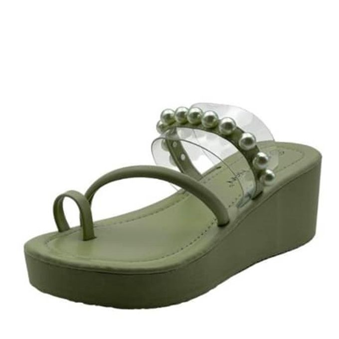 Sandales Compensées à lanières – Vert – Image 1