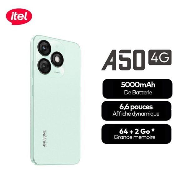 Itel A50 - 6.6" - 64+(2+4) Go - 8Mpx - 4G - 2Sim - Vert