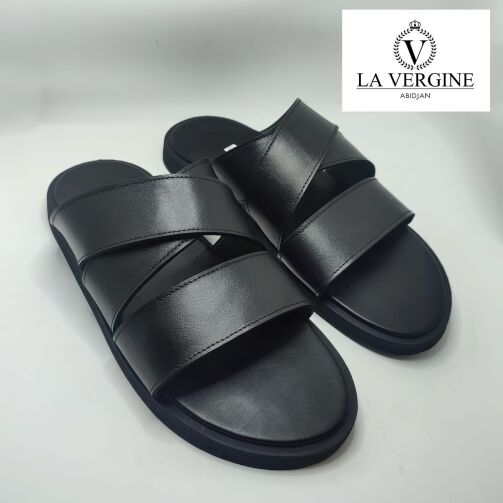 Sandales en cuir noir 3 brides